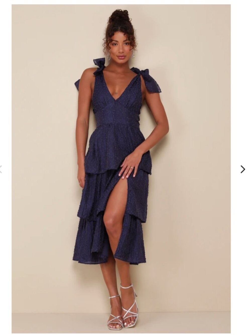 Lulu's Blissful Direction Navy Tie-Strap Clip Dot Bustier Midi Dress